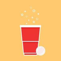 tasse de fête rouge isolée sur fond rouge, illustration vectorielle. vecteur de tasse de bière rouge. bière-pong.