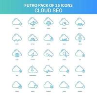 25 pack d'icônes seo cloud futuro vert et bleu vecteur