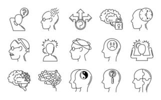 jeu d'icônes de symptômes de la maladie d'Alzheimer et de la démence vecteur
