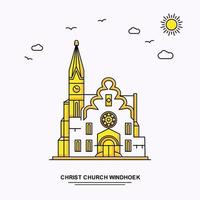 christ église windhoek monument affiche modèle monde voyage jaune illustration fond dans le style de ligne avec beauté nature scène vecteur