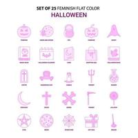 ensemble de 25 jeu d'icônes rose couleur plate halloween féministe vecteur