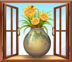 fleur dans un vase près de la fenêtre vecteur