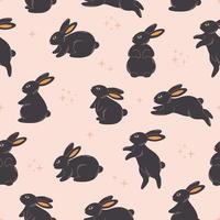 joli motif sans couture de lapins noirs. animal, lièvre. année du lapin. symbole du nouvel an chinois vecteur
