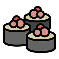 icône de rouleau de sushi au caviar, style de contour vecteur