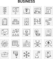 25 jeu d'icônes d'affaires dessinés à la main fond gris vecteur doodle