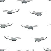 vecteur de doodle d'icône d'hélicoptère militaire à motif sans couture. transports de guerre.