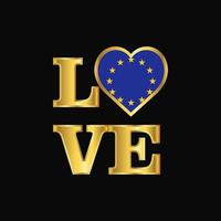 amour typographie drapeau de l'union européenne conception vecteur lettrage d'or