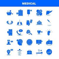 ensemble d'icônes de glyphes solides médicaux pour l'infographie le kit d'uxui mobile et la conception d'impression incluent le presse-papiers l'horloge du tableau de bord la tablette la médecine médicale la collection de capsules le logo infographique moderne et p vecteur