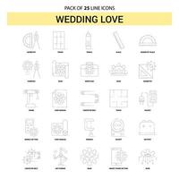 jeu d'icônes de ligne d'amour de mariage 25 style de contour en pointillé vecteur