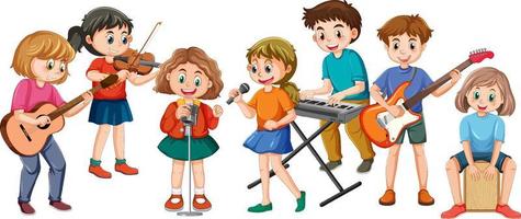 enfants heureux jouant des instruments de musique vecteur