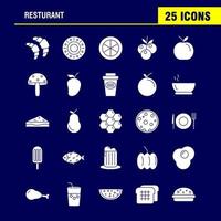 ensemble d'icônes de glyphe solide de restaurant pour l'infographie le kit uxui mobile et la conception d'impression comprennent des raisins nourriture repas fruits thé gâteau nourriture repas eps 10 vecteur