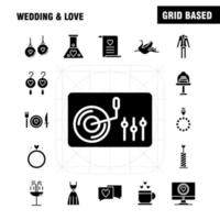 mariage et amour icônes de glyphes solides définies pour l'infographie le kit uxui mobile et la conception d'impression incluent une tasse de thé amour mariage coeur bougie lumière amour jeu d'icônes vecteur