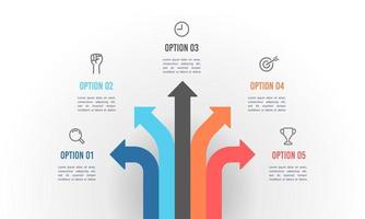 infographie flèche colorée carrefour 5 options. vecteur