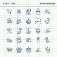 noël 25 icônes doodle jeu d'icônes d'affaires dessinés à la main vecteur