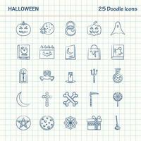 halloween 25 icônes doodle jeu d'icônes d'affaires dessinés à la main vecteur