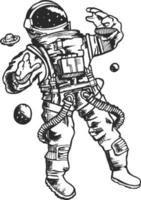 illustration d'astronautes en noir et blanc vecteur