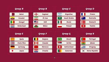 groupes de championnat du monde de football. drapeaux des pays participant au championnat de football 2022. vecteur