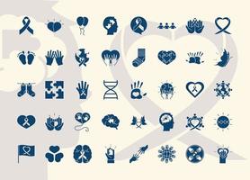 jeu d'icônes de pictogramme journée mondiale de la trisomie 21 vecteur