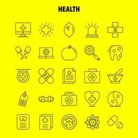 icône de ligne de santé pour l'impression web et le kit uxui mobile tel que l'ambulance médicale soins de santé hôpital pilules médicales tablette médecine pictogramme pack vecteur