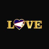 typographie d'amour doré vecteur de conception de drapeau des samoa américaines