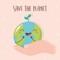 sauver la planète, main avec dessin animé mignon de la terre vecteur