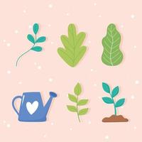 arrosoir, croissance des plantes et icônes de feuilles vecteur