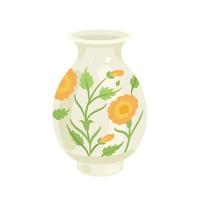 vase en céramique de couleur jaune clair avec des fleurs. illustration vectorielle plate isolée sur fond blanc. vecteur