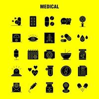 ensemble d'icônes de glyphes solides médicaux pour l'infographie le kit uxui mobile et la conception d'impression incluent la médecine médicale hôpital soins de santé laboratoire de tube médical plus eps 10 vecteur