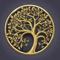 emblème de logo rond arbre de fée décoratif doré vecteur