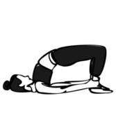 femme faisant de l'exercice dans la pose de yoga. illustration de silhouette vectorielle isolée sur fond blanc. pose du demi-pont. concept de la journée internationale du yoga. logo yoga vecteur