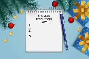 liste d'objectifs de résolution du nouvel an avec décoration de noël vecteur