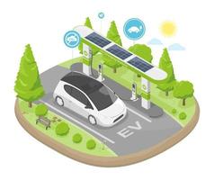 concept de puissance de cellule solaire de voiture ev écologie énergétique système de batterie de véhicule électrique à partir de cellule solaire pour isométrique à faible émission vecteur