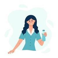 jeune femme tenant une bouteille d'eau. mode de vie sain, alimentation, soins de santé, habitudes saines et concept de taux quotidien d'eau. vecteur