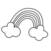 mignon arc-en-ciel de doodle avec des nuages. icône de contour dessiné à la main. vecteur