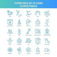 25 pack d'icônes de noël futuro vert et bleu vecteur