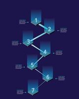 modèle de graphique de numéro d'étape pour infographie pour présentation pour 7 éléments avec lumière bleue vecteur