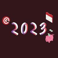 résolution du nouvel an pour 2023 pour planifier et atteindre un objectif pour économiser de l'argent vecteur