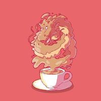 dragon liquide sortant d'une illustration vectorielle de tasse à café. boisson, café, concept de design énergétique.