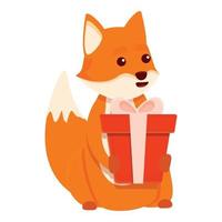 icône de boîte cadeau renard, style cartoon vecteur