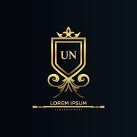 lettre de l'onu initiale avec modèle royal.élégant avec vecteur de logo de couronne, illustration vectorielle de logo de lettrage créatif.