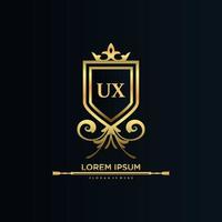 lettre ux initiale avec modèle royal.élégant avec vecteur de logo de couronne, illustration vectorielle de logo de lettrage créatif.