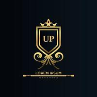 up lettre initiale avec royal template.elegant avec vecteur de logo de couronne, illustration vectorielle de lettrage créatif logo.