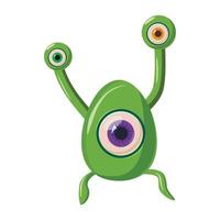 icône verte de monstre extraterrestre à un œil, style dessin animé vecteur