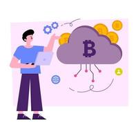 illustration de conception unique de la gestion des bitcoins dans le cloud vecteur