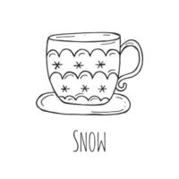 tasse de thé ou de café sur fond blanc. illustration vectorielle dans un style doodle. humeur d'hiver. bonjour 2023. joyeux noël et bonne année. vecteur