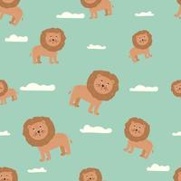 modèle sans couture avec lion de personnage mignon. illustration vectorielle mignonne pour les enfants - lion. impression idéale pour les tissus, les textiles et les emballages cadeaux baby shower. vecteur