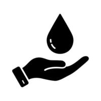 main tenir la goutte d'eau sauver le concept d'environnement. soins de santé d'hygiène, icône de silhouette de mains de paume propres. écologie protection des ressources aquatiques, nettoyer le symbole de glyphe de l'eau. illustration vectorielle isolée. vecteur