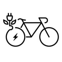 icône de ligne de vélo électrique. vélo écologique à énergie verte avec pictogramme linéaire de feuille. symbole de contour de transport de sport d'électricité respectueux de l'environnement. trait modifiable. illustration vectorielle isolée. vecteur
