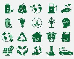 ensemble de panneaux de ressources renouvelables, énergie éolienne et hydraulique. écologie environnementale de l'icône de la silhouette de la planète terre. pictogramme énergie verte. symbole de technologie éco durable. illustration vectorielle isolée. vecteur