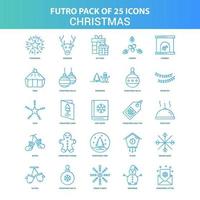 25 pack d'icônes de noël futuro vert et bleu vecteur